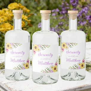 Blommig Boho Solros Daisy Bröllopsdusch Spritflaskor Etikett