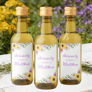 Blommig Boho Solros Daisy Bröllopsdusch Vinetikett
