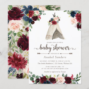 Blommig Boho Tält Chic Pilar Tribal Baby Shower Inbjudningar