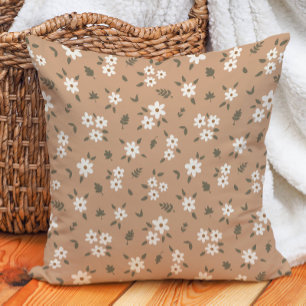 Blommig Boho Vildblomma Ljust Brun Kudde