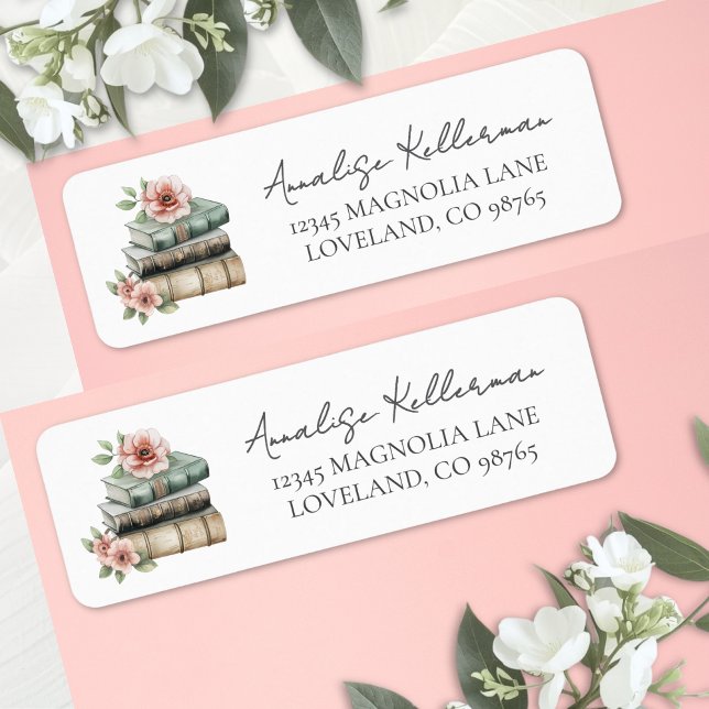Blommig bok returadress etikett (Floral Book Return Address label )