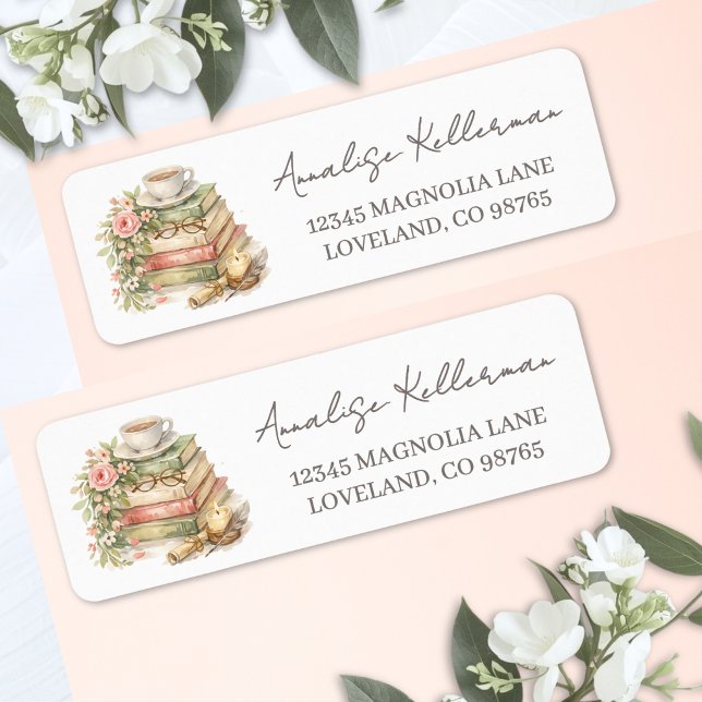 Blommig bokälskare bok returadress etikett (Floral Reading Lover Book Return Address Label )