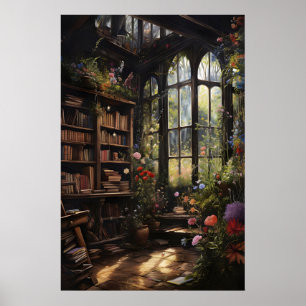 Blommig bokhandelstryck, Mörk akademisk gotisk hem Poster