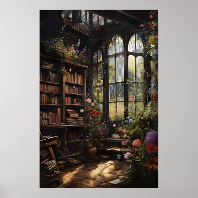 Blommig bokhandelstryck, Mörk akademisk gotisk hem Poster (Framsidan)
