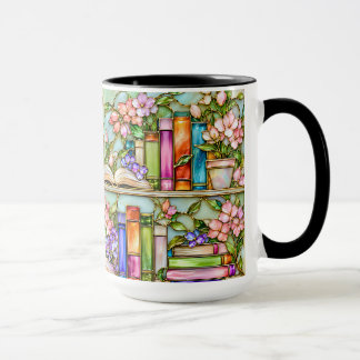 Blommig Bokhylla Färgat Glas Stil Mugg
