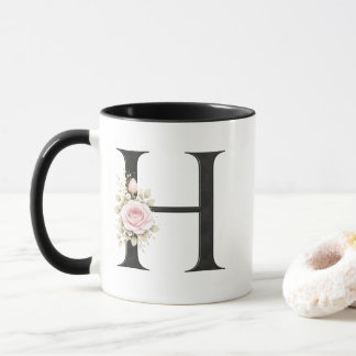 Blommig Bokstav H Monogram | Elegant Initial H Log Mugg