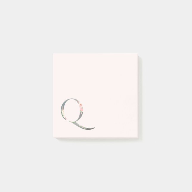 Blommig Bokstav "Q" Monogram Anteckningar Post-it Block (Framsida)