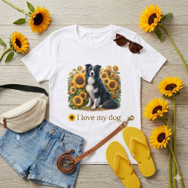 Blommig Border Collie Hundmamma  T Shirt
