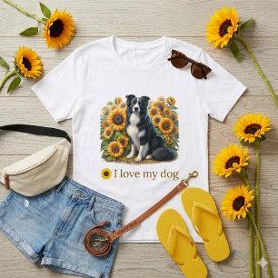 Blommig Border Collie Hundmamma T Shirt