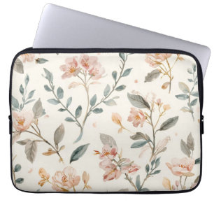 Blommig botanisk akvarellblad Beige Målad Laptop Fodral