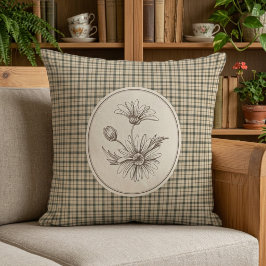 Blommig Botanisk Gingham Vintage Kudde