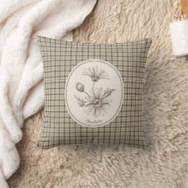 Blommig Botanisk Gingham Vintage Kudde