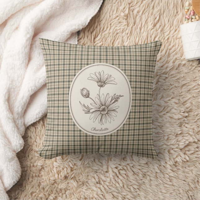 Blommig Botanisk Gingham Vintage  Kudde (Filt)