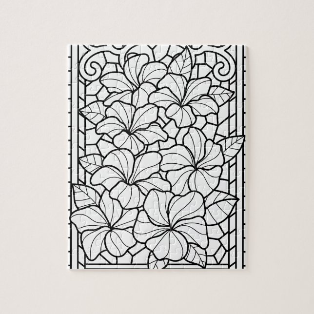 Blommig botanisk glasmålning färgläggnings pussel (Vertikal)