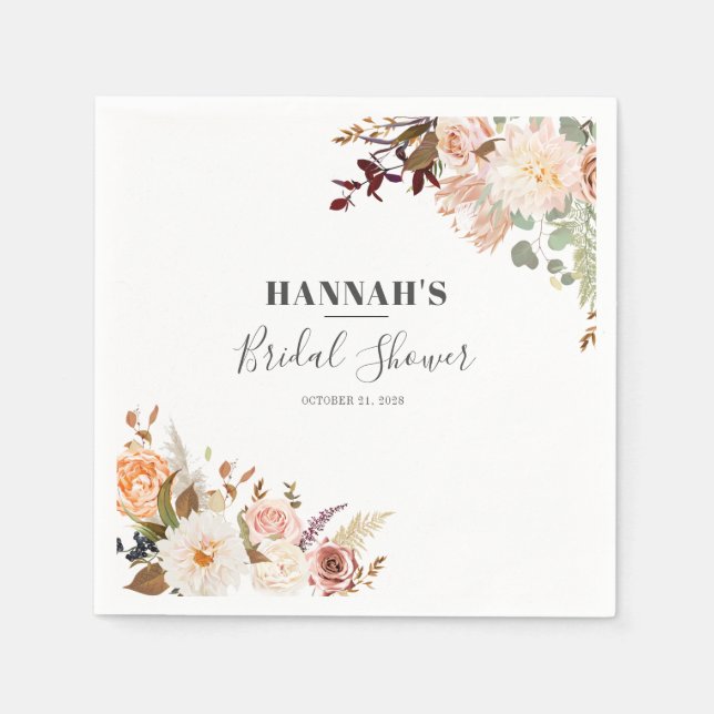 Blommig Botanisk Höst Bröllopsdusch Papper Pappersservett (Framsidan)