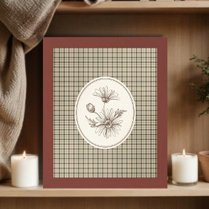 Blommig botanisk illustration Gingham Vintage Poster