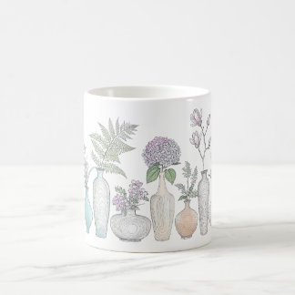Blommig botanisk linjekonst blommig vas kaffemugg