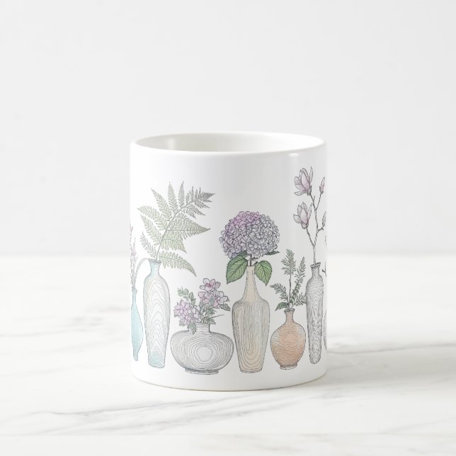 Blommig botanisk linjekonst blommig vas kaffemugg (Center)