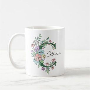 Blommig botanisk monogram Anpassad text Elegant Kaffemugg