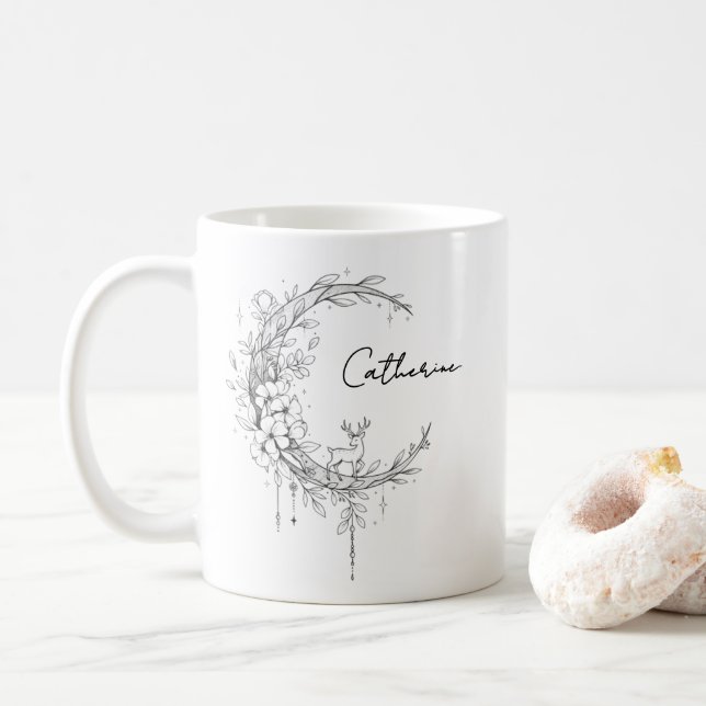 Blommig Botanisk Monogram | Anpassad Text Elegant  Kaffemugg (Med munk)