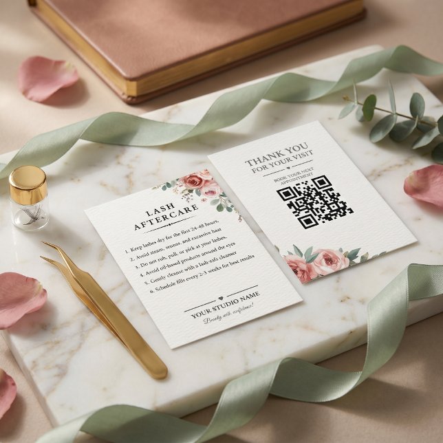 Blommig Botanisk Ögonfrans Eftervård QR-kod Skönhe Visitkort (Floral Botanical Lash Aftercare QR Code Beauty Business Card)