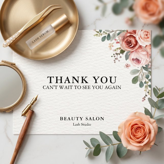Blommig botanisk ögonfranssalong Tacksamhetskort  Vykort (Floral Botanical Lash Beauty Salon Thank You Card
)