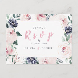 Blommig botanisk rodnad blomsterbröllop svarar inbjudan vykort