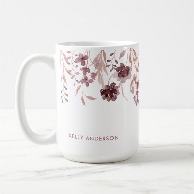 Blommig Botanisk Trendig Lövverk Monogrammerad Kaffemugg (Vänster)