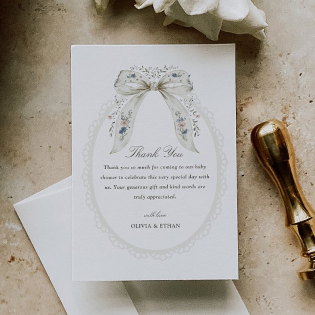 Blommig Bow Cottage Baby Shower Tack Kort (Skapare uppladdad)