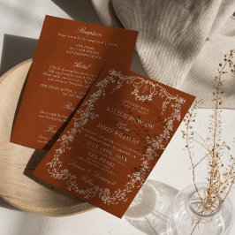 Blommig Bränd Orange Monogram Allt-i-ett Bröllop Inbjudningar