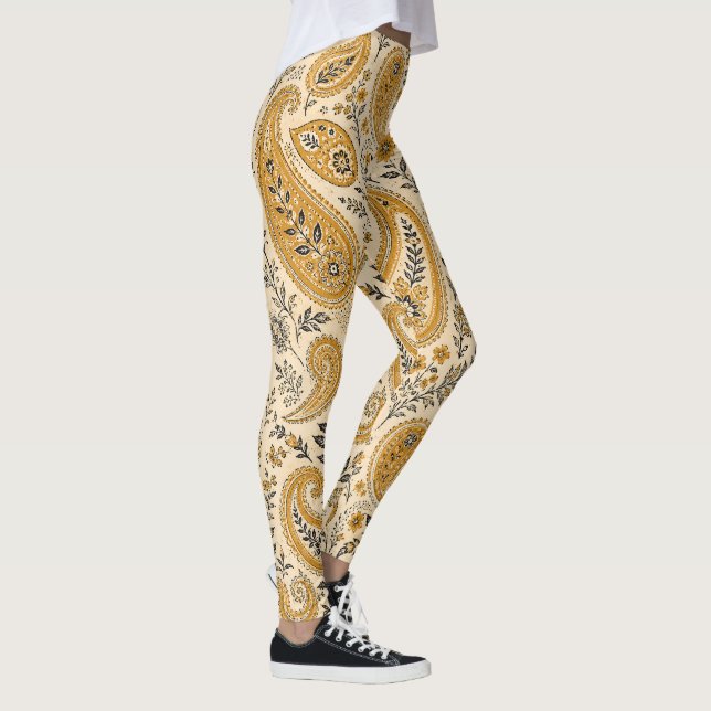 Blommig bränd orange paisley  leggings (Höger)