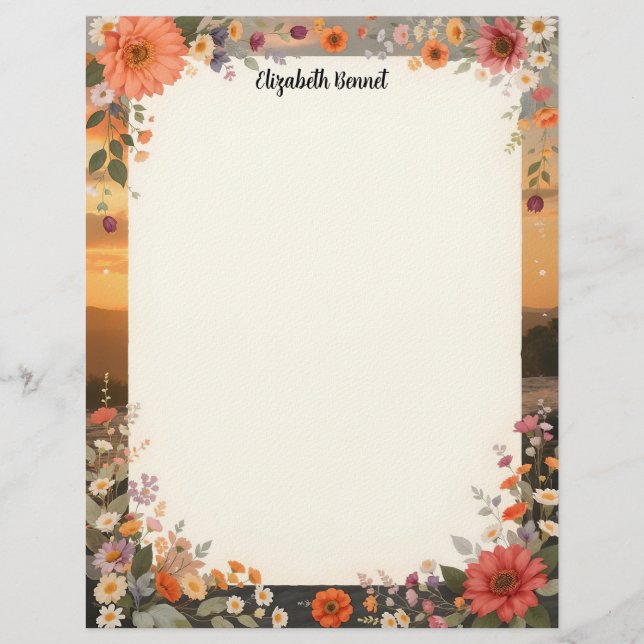 Blommig brevpapper för solnedgång (Framsida)