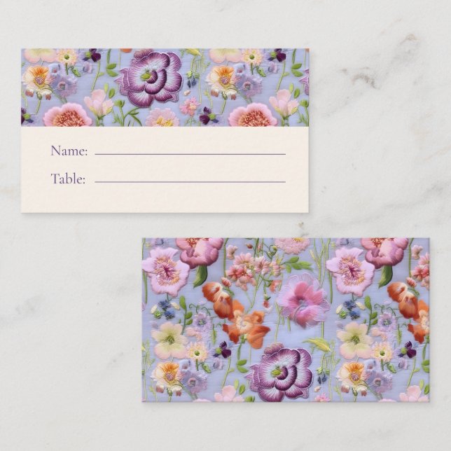 Blommig Broderi Maximalistisk Bröllopsnamn Placeringskort (Fram/baksida)