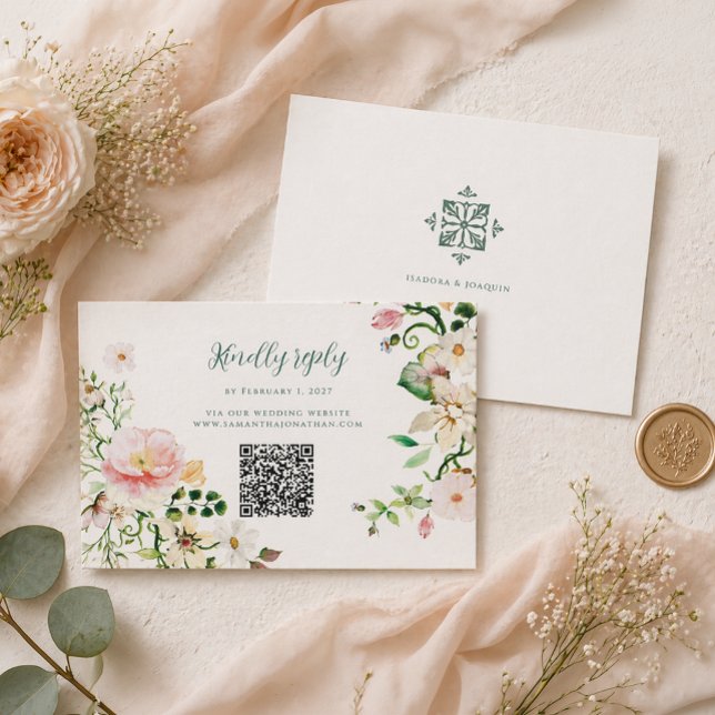 Blommig bröllops-svarskort med QR-kod OSA Kort (Skapare uppladdad)