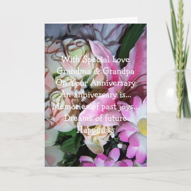 Blommig bröllopsdag för mor- och farföräldrar kort (Framsida)