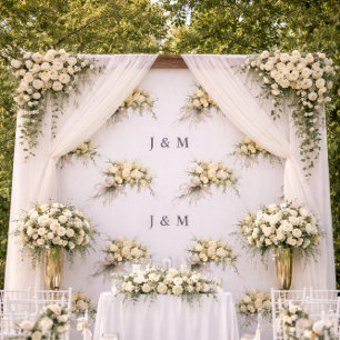 Blommig bröllopsduk med brudgummens monogram tyg