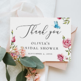 Blommig bröllopsdusch teparty | Romantiska rosor Tack Kort