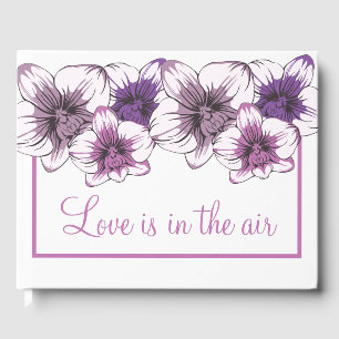 Blommig bröllopsfärg violetta orkidéer bröllopsdus gästböcker
