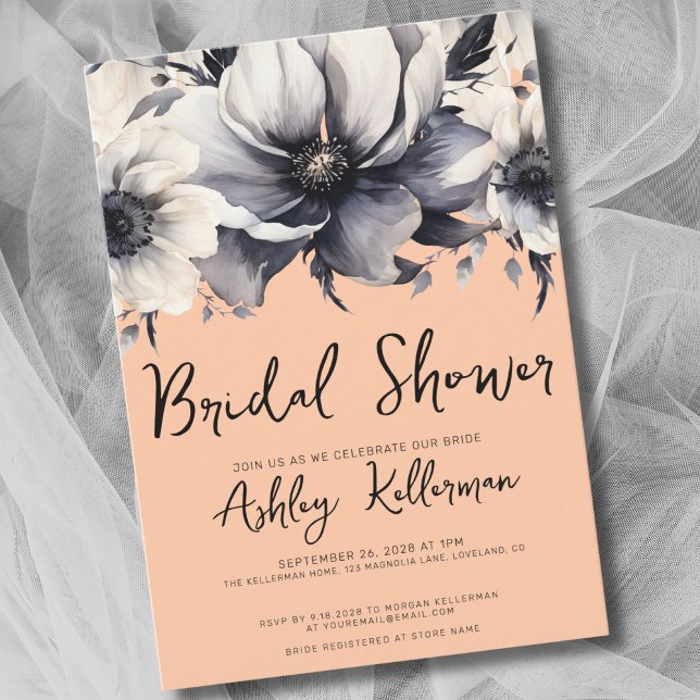 Blommig bröllopsfest för bruden med persikotema inbjudningar (Chic Watercolor Elegant Floral Peach Bridal Shower Invitation)