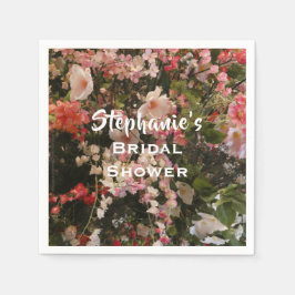 Blommig Bröllopsfest Namn Rosa Vita Blommor Papper Pappersservett