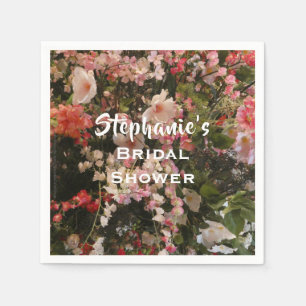 Blommig Bröllopsfest Namn Rosa Vita Blommor Papper Pappersservett