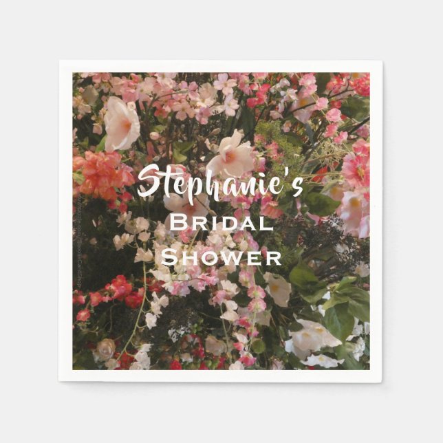 Blommig bröllopsfest Namn Rosa vita blommor papper Pappersservett (Framsidan)