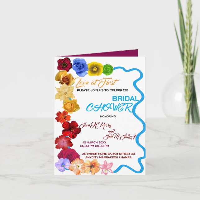 Blommig bröllopsfestinbjudan, Vild blomsterbröllop Inbjudan (Framsida)