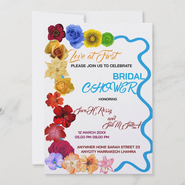 Blommig bröllopsfestinladning, Vild blombröllop Julkort (Framsida)