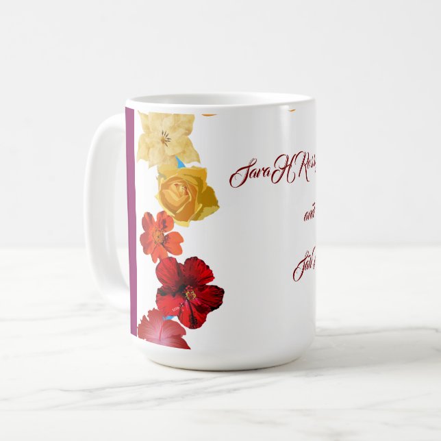 Blommig bröllopsfestinladning, Vildblomma bröllop Kaffemugg (Framsida vänster)