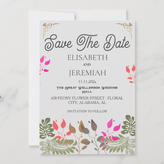 Blommig bröllopsfoto Spara datum-anmälan Inbjudningar (Framsida)