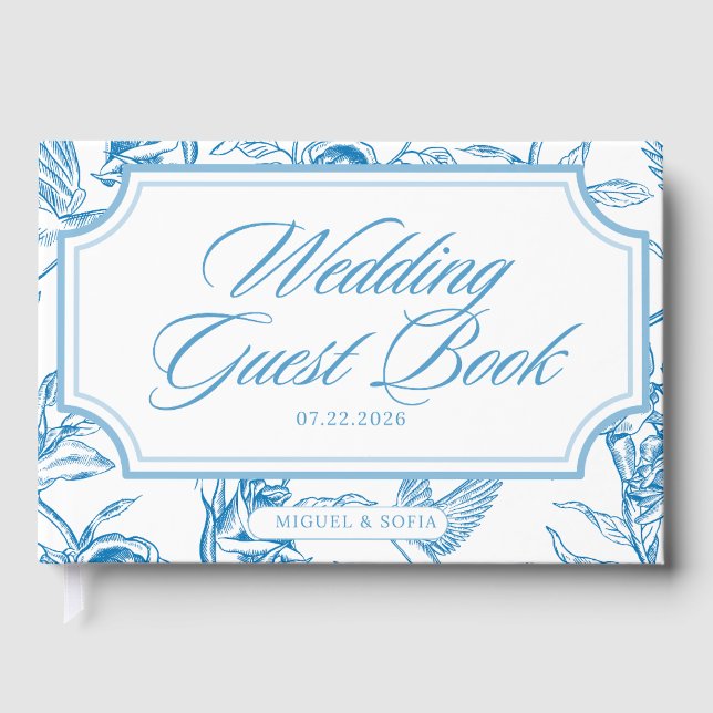 Blommig bröllopsgästbok i blått – Elegant klassike Gästböcker (Framsida)