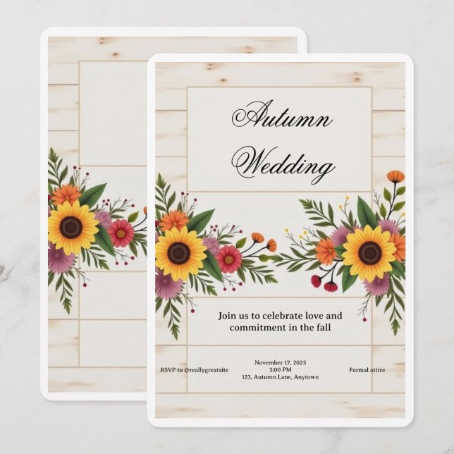 Blommig bröllopsinbjudan – Elegant & Enkel Inbjudningar (Fram/baksida)