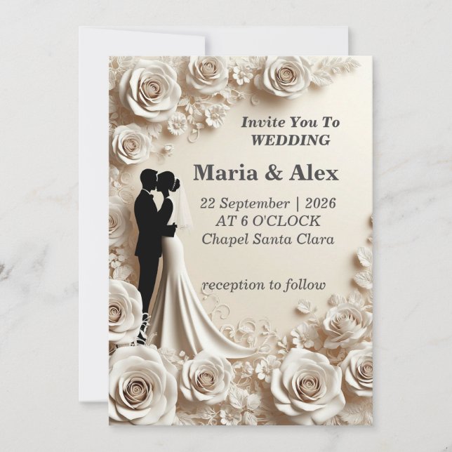 💍 Blommig bröllopsinbjudan Elegant Romantisk Inbjudningar (Framsida)