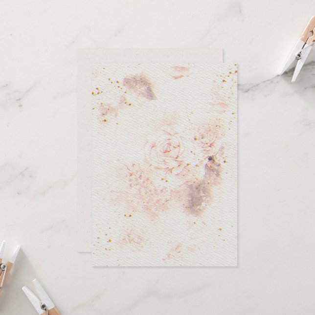 Blommig bröllopsinbjudan på akvarellpapper Tex Inbjudningar (Fram/Back In Situ)